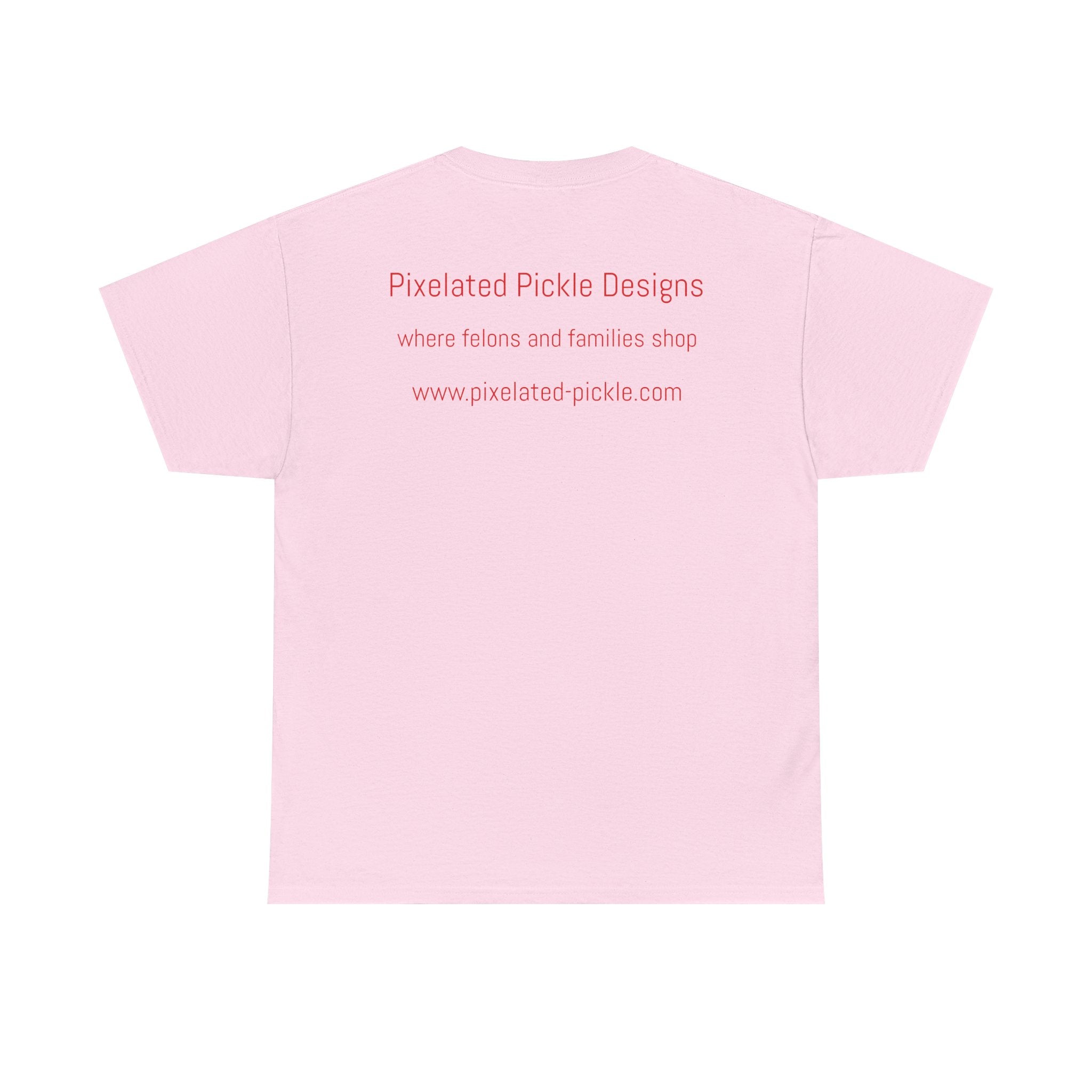 Pink t-shirt with text on the back on a white background