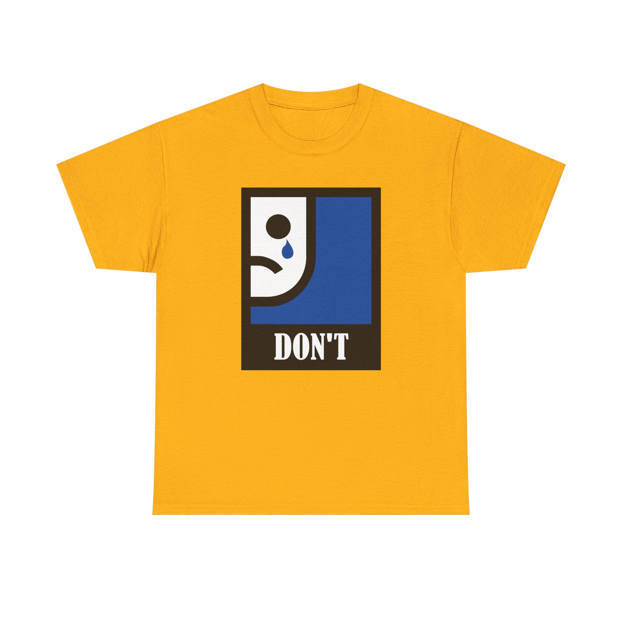 Yellow t-shirt with a graphic design on a white background