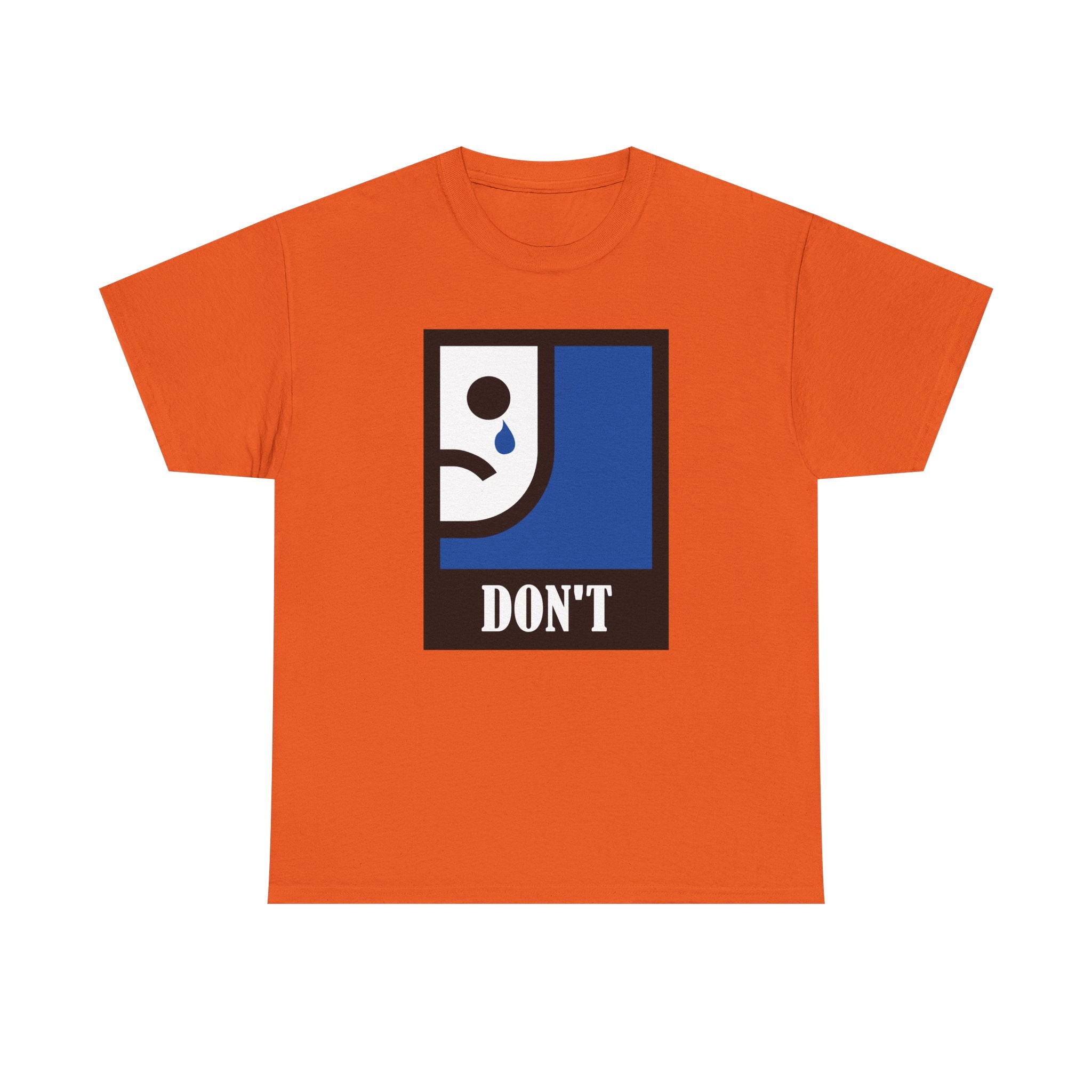 Orange t-shirt with a graphic design on a white background