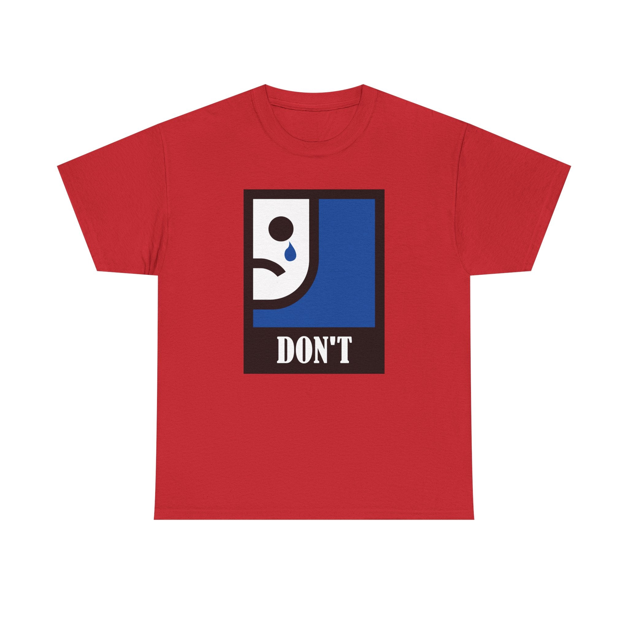 Red t-shirt with a graphic design on a white background