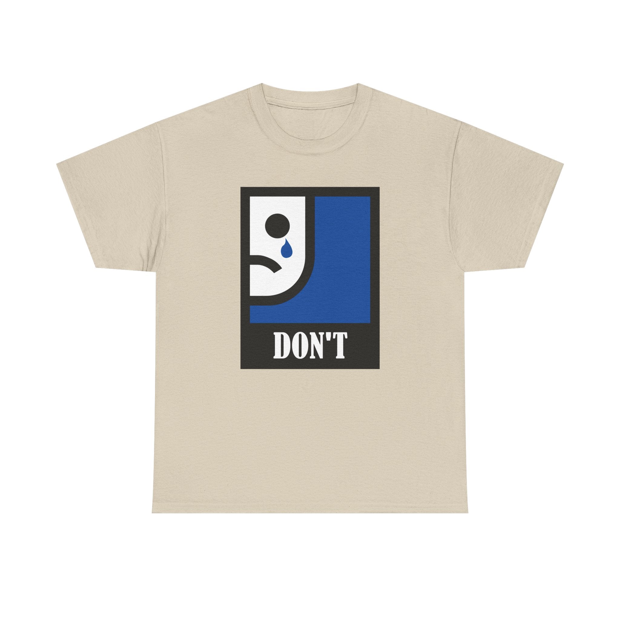 Beige t-shirt with a graphic design on a white background