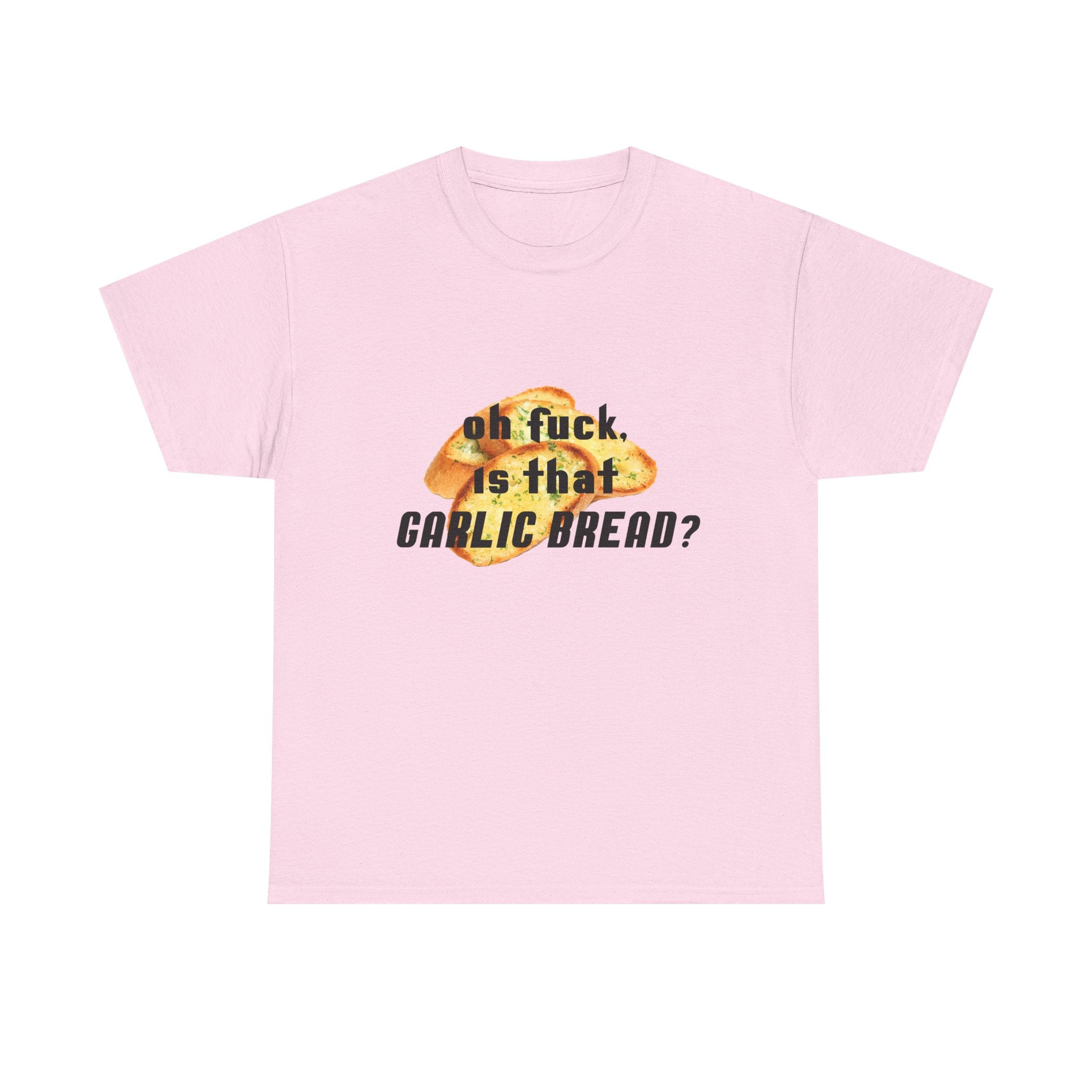Pink t-shirt with graphic design and text on a white background