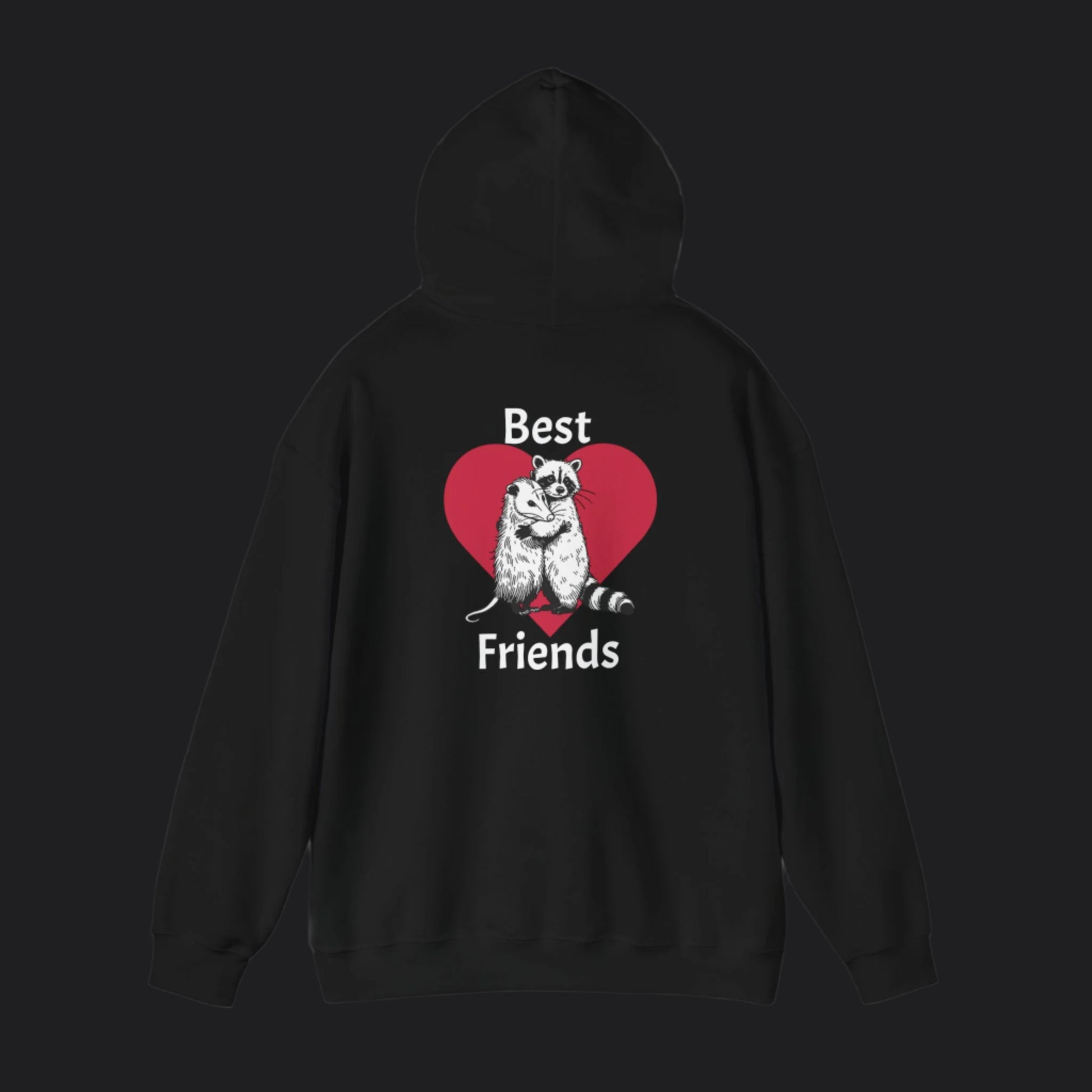 Best Friends Possum Raccoon Heart Hoodie Black
