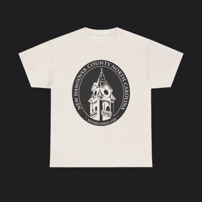 Ice Grey short-sleeve t-shirt with New Hangover County seal in black, New Hanover County North Carolina