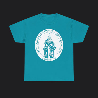 Tropical Blue short-sleeve t-shirt with New Hangover County seal, New Hanover County North Carolina